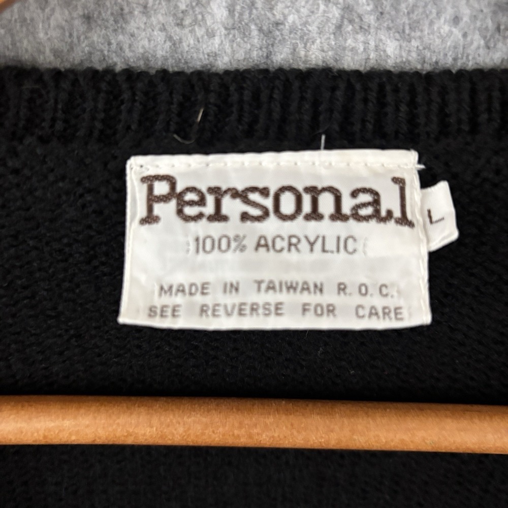 Vintage Eclectic Black Red Abstract Knit V-Neck Sweater Vest Womens L Indie Bold - Picture 4 of 7